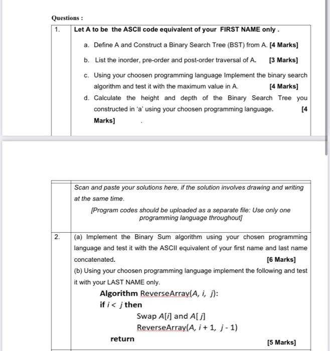 Solved Questions: 1. Let A to be the ASCII code equivalent | Chegg.com
