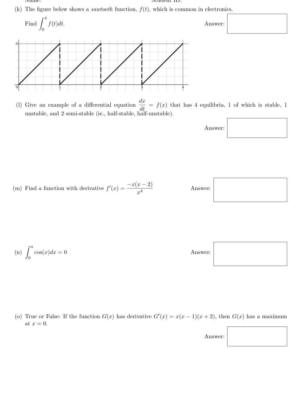 Solved (k) ﻿The figure below shows a sawtooth function, | Chegg.com