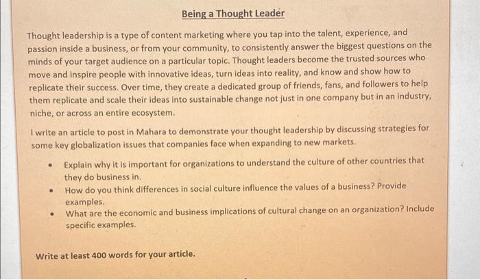 Solved Thought Leadership Is A Type Of Content Marketing Chegg