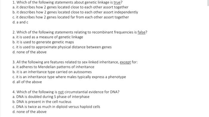 Solved 1. Which of the following statements about genetic | Chegg.com