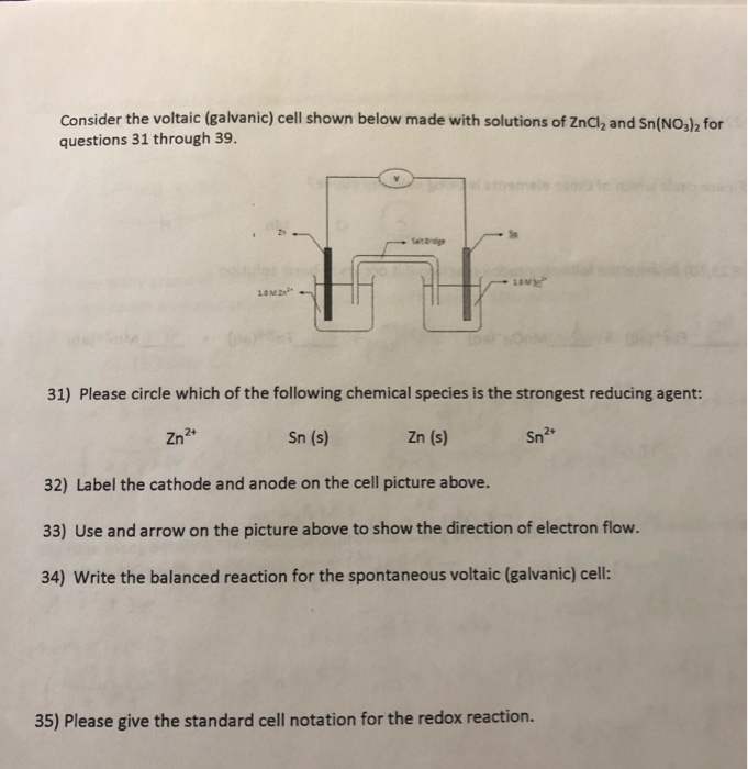 Solved Consider the voltaic (galvanic) cell shown below made | Chegg.com