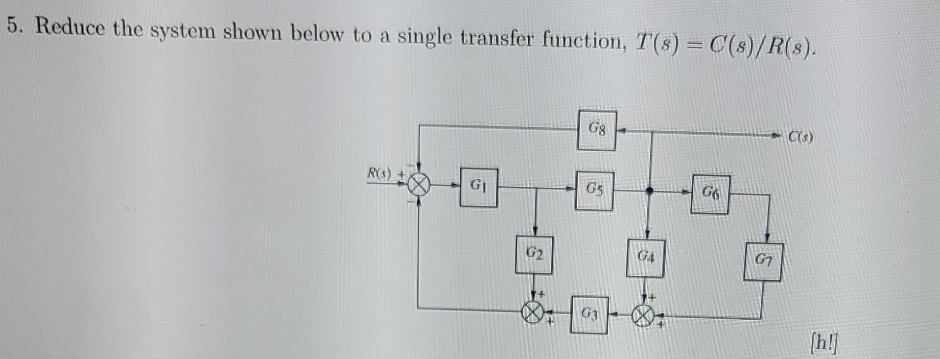 Solved 5. Reduce the system shown below to a single transfer | Chegg.com