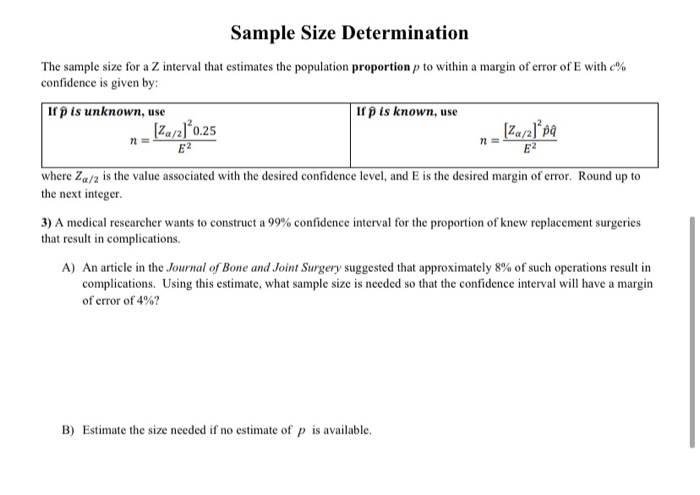 Solved Sample Size Determination The sample size for a Z | Chegg.com