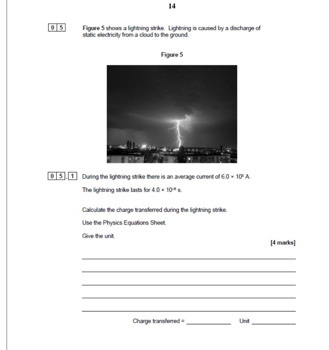 Solved 14 05 Figure 5 shows a lightning strike. Lightning is | Chegg.com