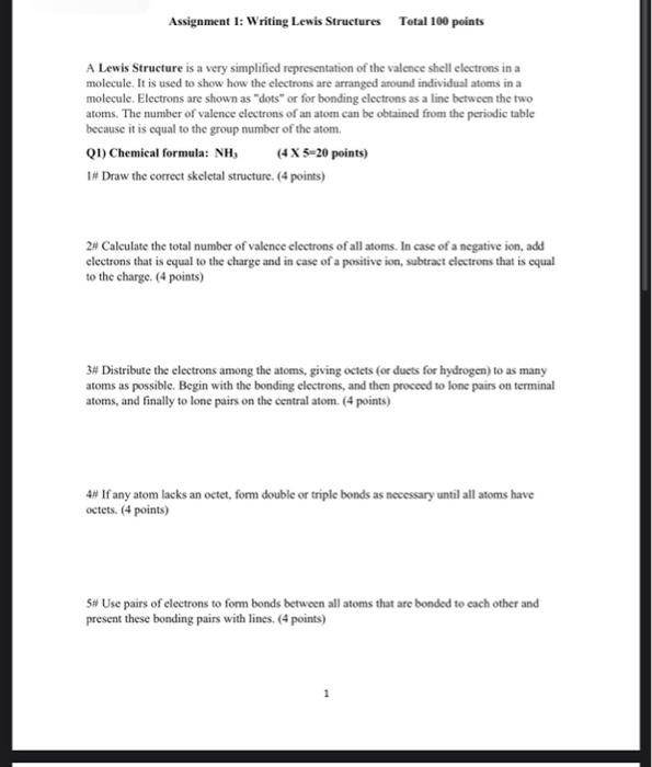Solved Assignment 1: Writing Lewis Structures Total 100 | Chegg.com