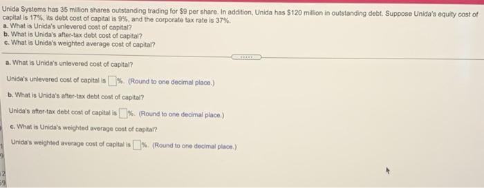 Solved Unida Systems has 35 million shares outstanding | Chegg.com