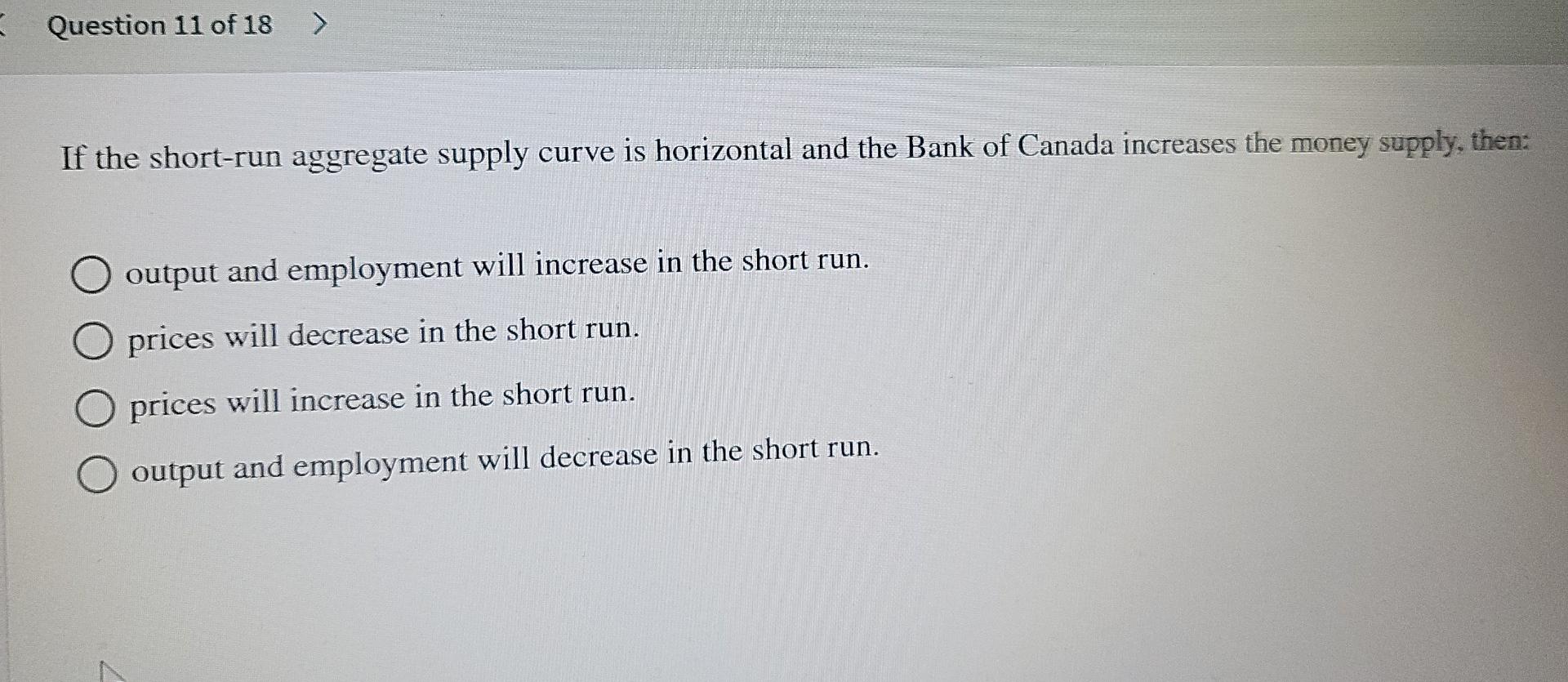 Solved Question 11 of 18 > If the short-run aggregate supply | Chegg.com
