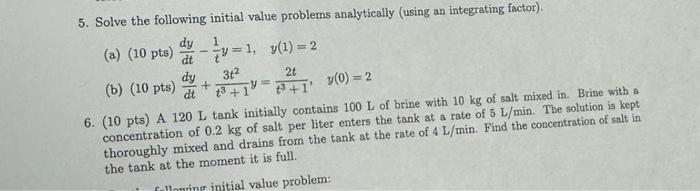 Solved 5. Solve the following initial value problems | Chegg.com