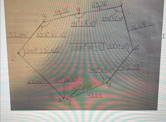 Solved Line 1-8 is true north Need Azimuths of following | Chegg.com