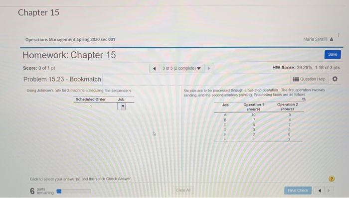 Solved Chapter 15 Operations Management Spring 2020 sec 001 | Chegg.com