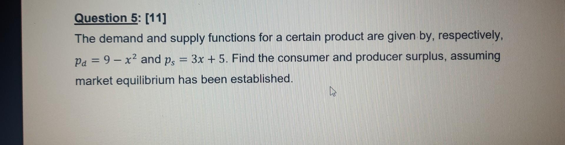 Solved The demand and supply functions for a certain product | Chegg.com