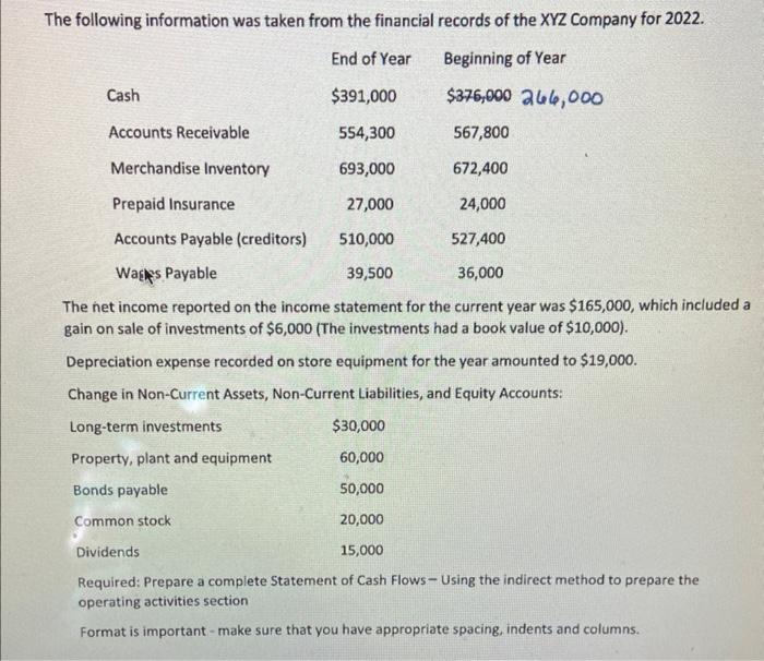 Solved CASH FLOW STATEMENTPrepare a complete statement of | Chegg.com