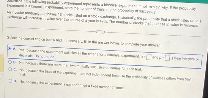 probability experiment represent a binomial experiment