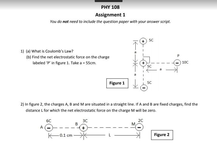 Solved PHY 108 Assignment 1 You do not need to include the | Chegg.com