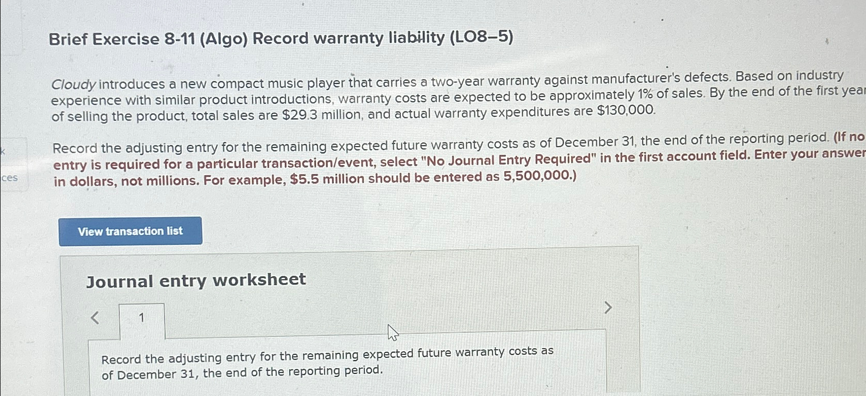 Solved Brief Exercise 8-11 (Algo) ﻿Record warranty liability | Chegg.com