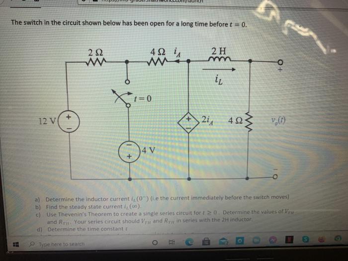 Solved The switch in the circuit shown below has been open | Chegg.com