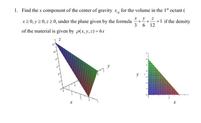 Solved 1. Find the x component of the center of gravity x, | Chegg.com