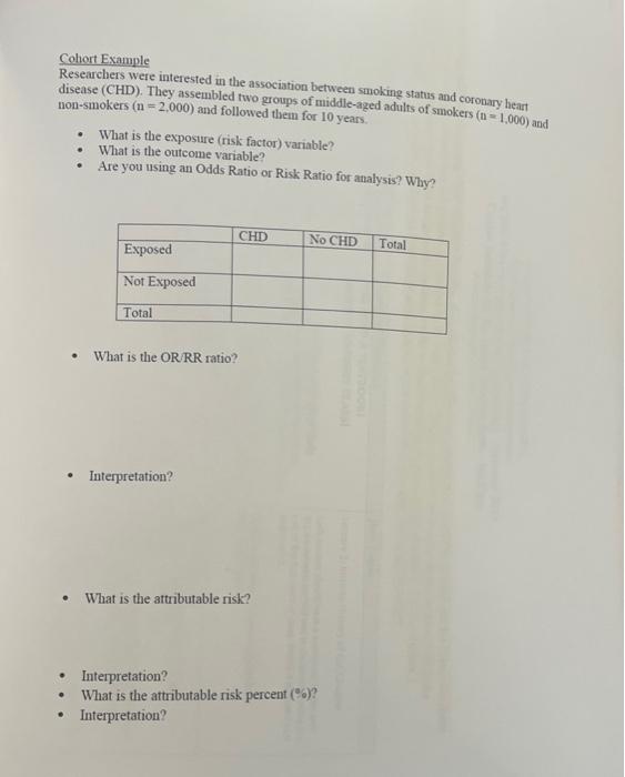 Solved EPI Worksheet: Case-Control And Cohort Studles | Chegg.com