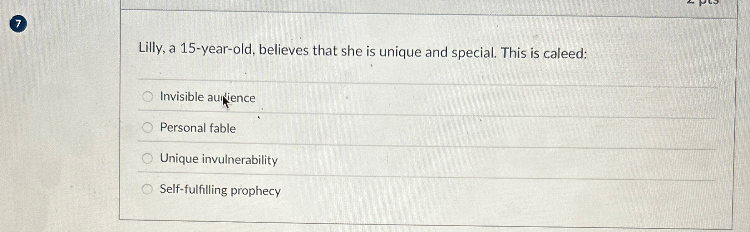 Solved 7Lilly, a 15-year-old, believes that she is unique | Chegg.com
