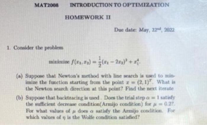 Solved MAT2008 INTRODUCTION TO OPTIMIZATION HOMEWORK II Due | Chegg.com