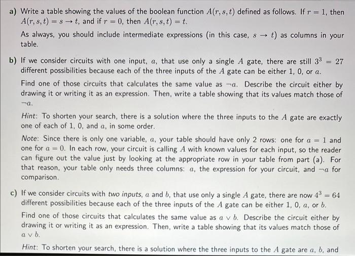 Solved a) Write a table showing the values of the boolean | Chegg.com