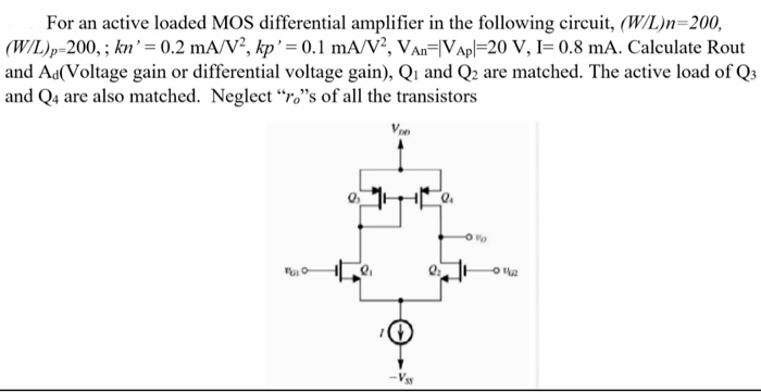 Solved For an active loaded MOS differential amplifier in | Chegg.com