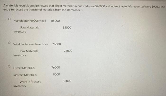 Solved A materials requisition slip showed that direct | Chegg.com