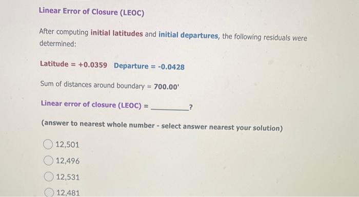 Solved Linear Error of Closure (LEOC) After computing | Chegg.com
