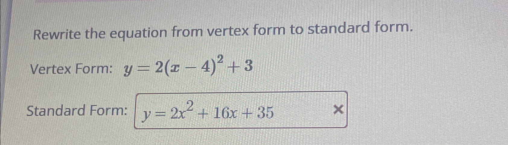 how to put standard form equation into vertex form