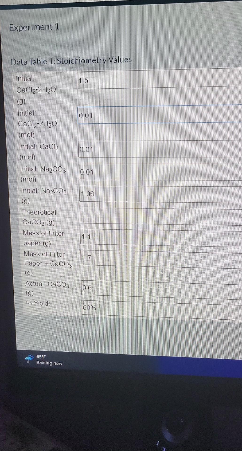 Solved Experiment 1 Data Table 1: Stoichiometry Values | Chegg.com