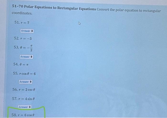 Solved 51 70 Polar Equations To Rectangular Equations Chegg