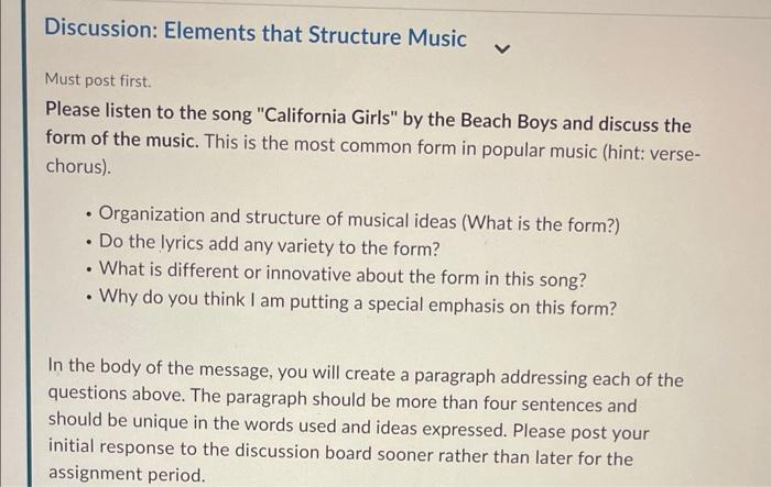 Discussion: Elements that Structure Music Must post | Chegg.com