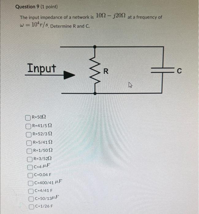 Solved Question 9 ( 1 point) The input impedance of a | Chegg.com
