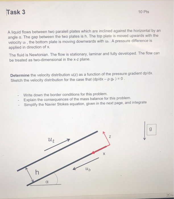 Solved Task 3 10 Pts A liquid flows between two paralell | Chegg.com