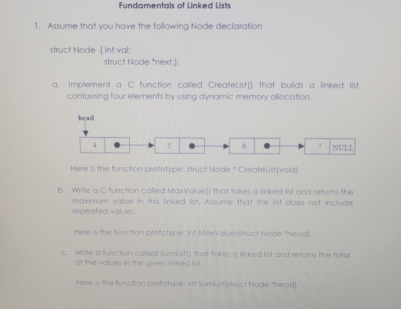 Solved Fundamentals of Linked Lists 1. Assume that you have | Chegg.com