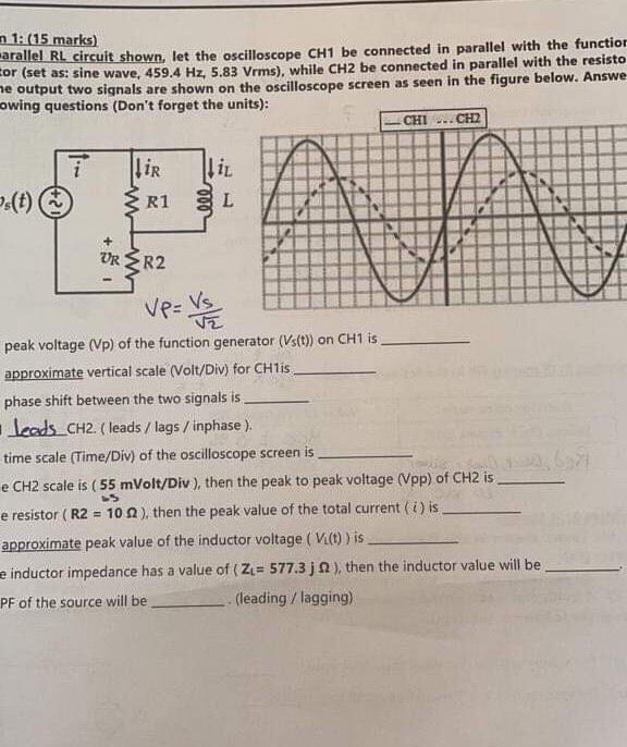 Solved n 1: (15 marks) larallel RL circuit shown. let the | Chegg.com