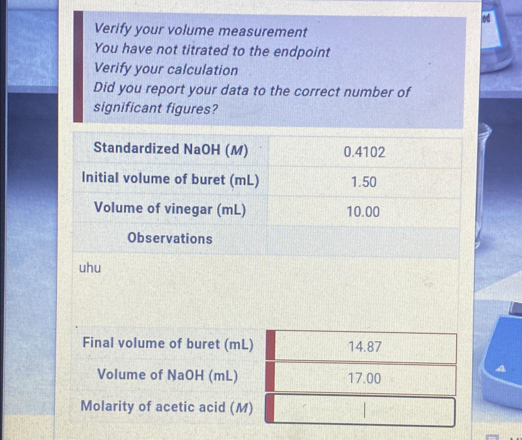 Solved Verify your volume measurementYou have not titrated | Chegg.com