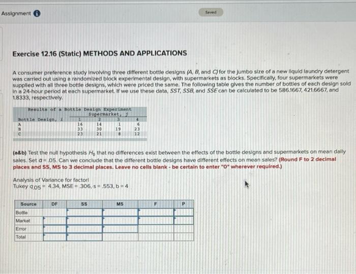 Solved Assignment Seved Exercise 12.16 (Static) METHODS AND | Chegg.com
