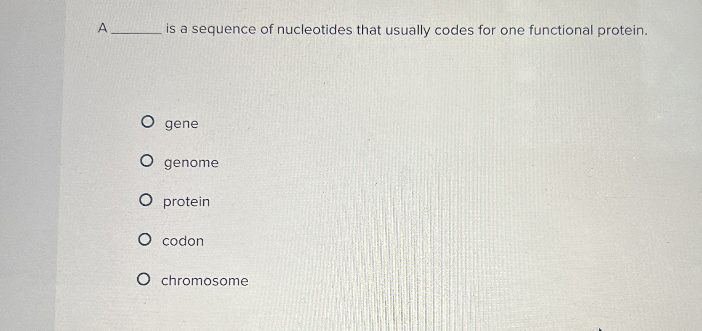 Solved A ﻿is a sequence of nucleotides that usually codes | Chegg.com