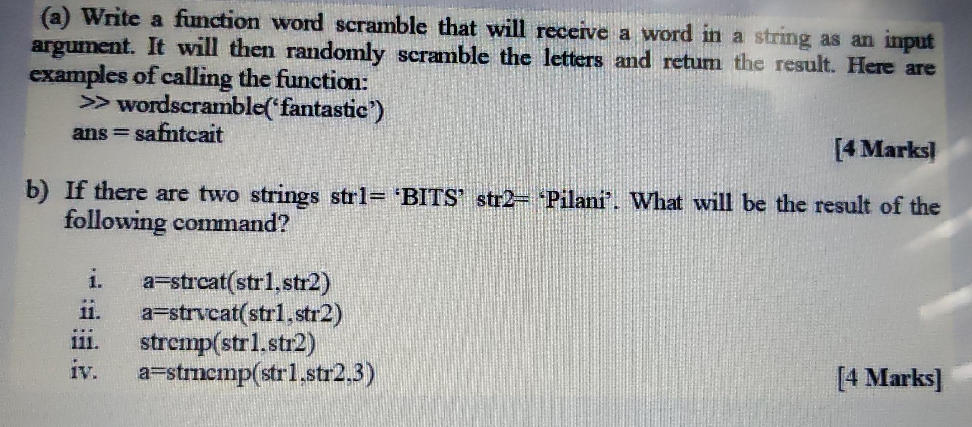 Solved (a) Write A Function Word Scramble That Will Receive | Chegg.com