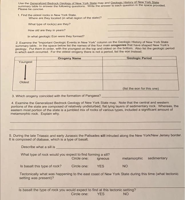 Solved Use the Generalized Bedrock Geology of New York State