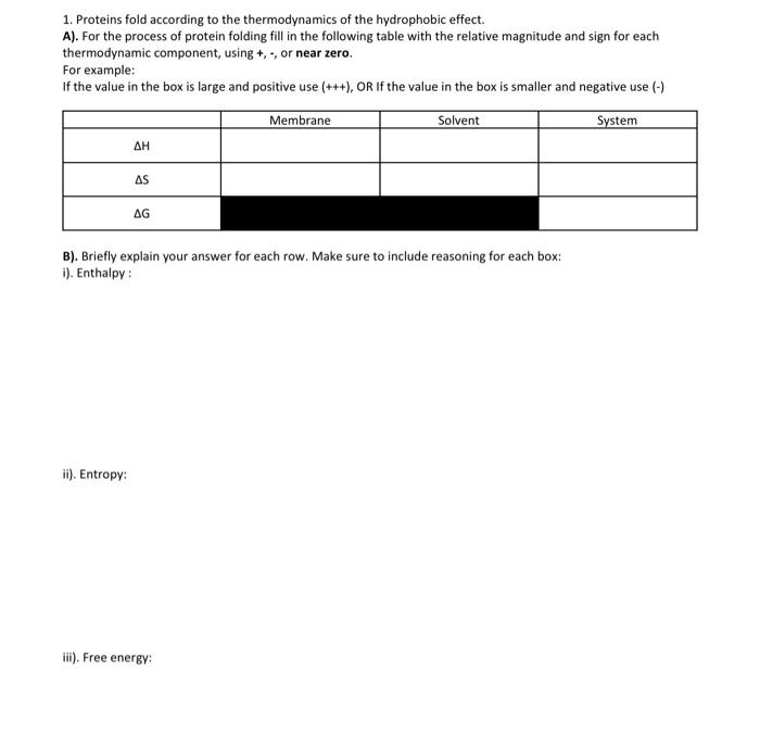 Solved 1. Proteins fold according to the thermodynamics of