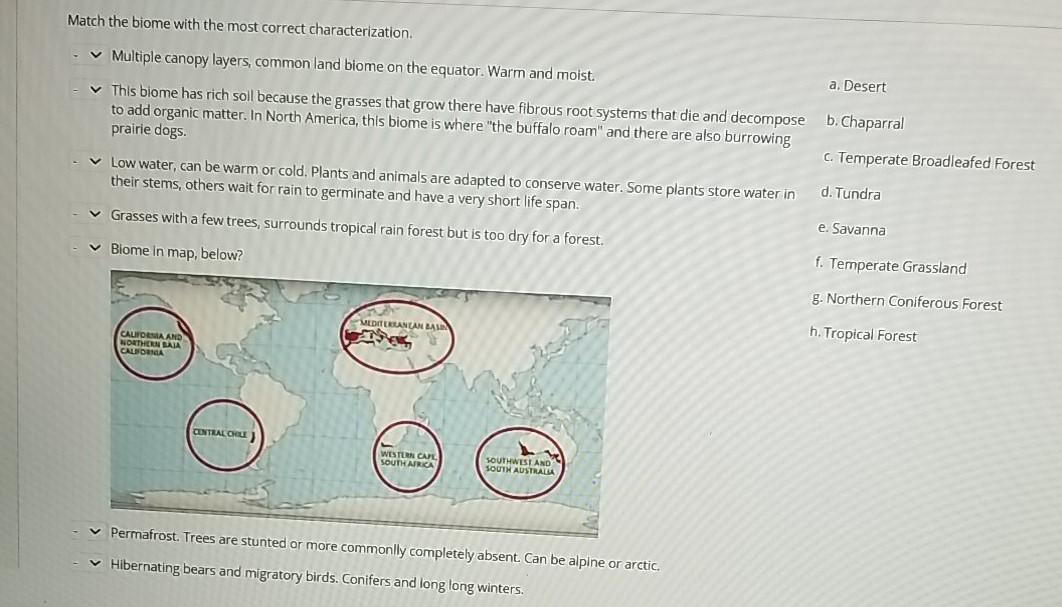 Solved Match The Biome With The Most Correct | Chegg.com