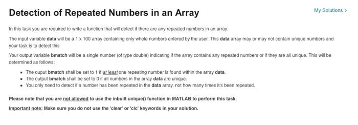 Solved Detection of Repeated Numbers in an Array My | Chegg.com