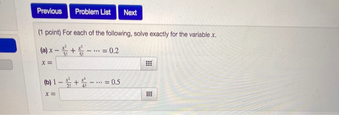 Solved Previous Problem List Next (1 point) For each of the | Chegg.com