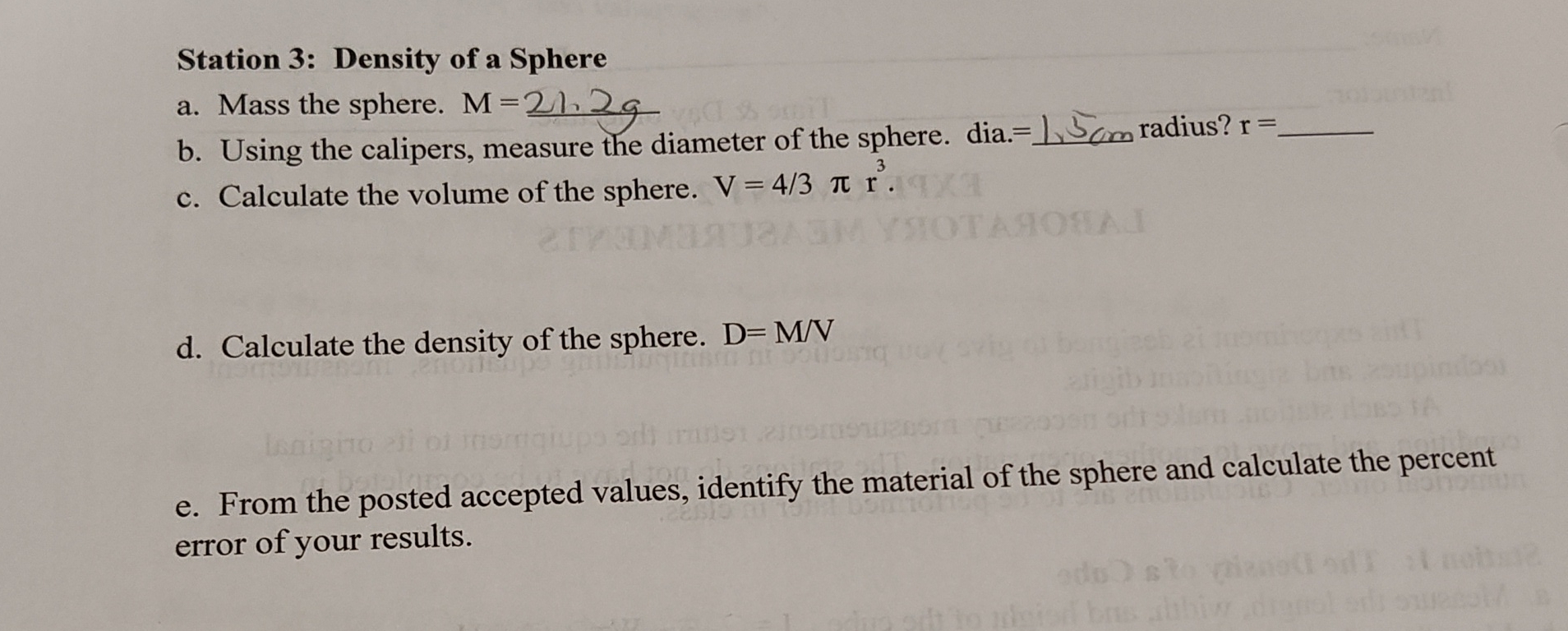 Station 3: Density of a Spherea. ﻿Mass the | Chegg.com