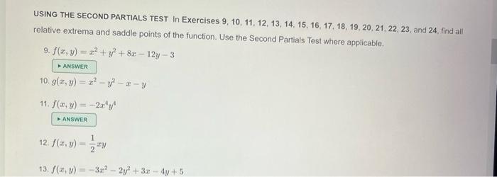 Solved USING THE SECOND PARTIALS TEST In Exercises 9, 10, | Chegg.com