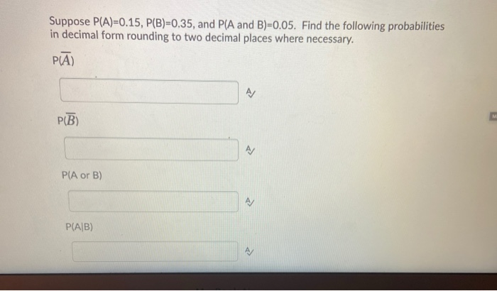 Solved Suppose P(A)=0.15, P(B)=0.35, And P(A And B)=0.05. | Chegg.com