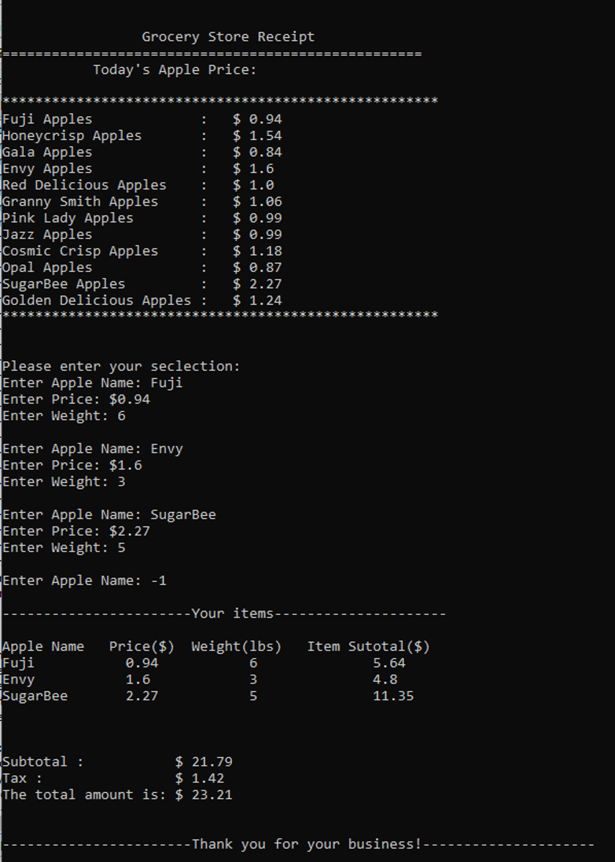 Solved Receipt ProgramDevelop a Python program with List and | Chegg.com