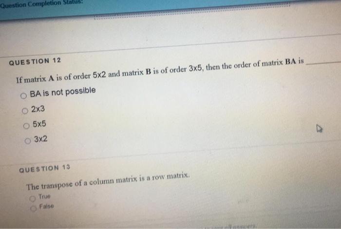 Solved 1 QUESTION 11 1 If A = then A1 Question Completion | Chegg.com
